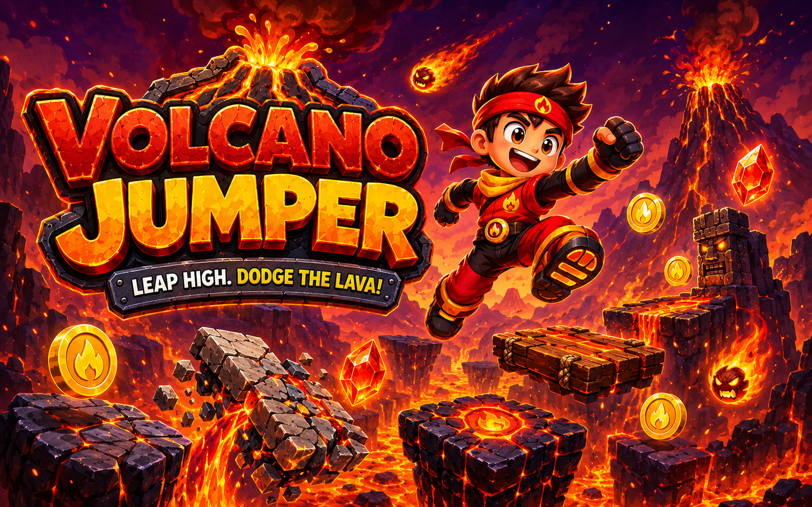 Volcano Jumper lava platform jumping game banner